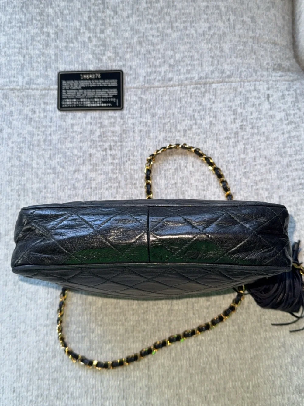 Vintage Chanel Series 1 Black Quilted Leather CC Tassel Camera Shoulder Bag